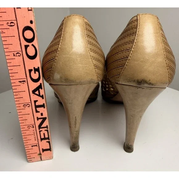 Vintage Prada Woven Leather Peep Toe Heels Size 40.5 - Picture 10 of 14